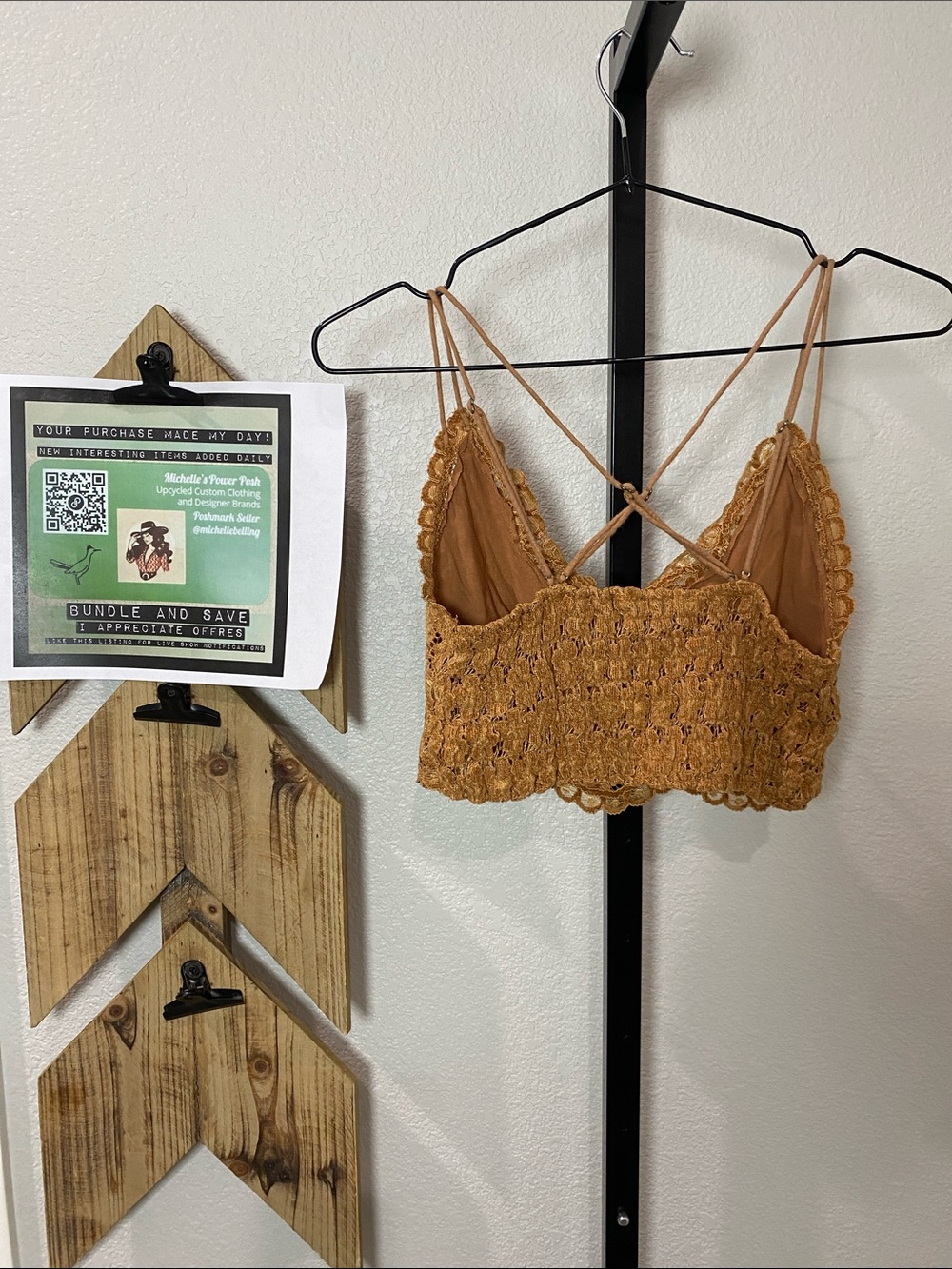 Free People Crochet Lace Bralette Top in Mustard 15-20ptp M 🍄🟫🌿🌵 - Picture 3 of 11